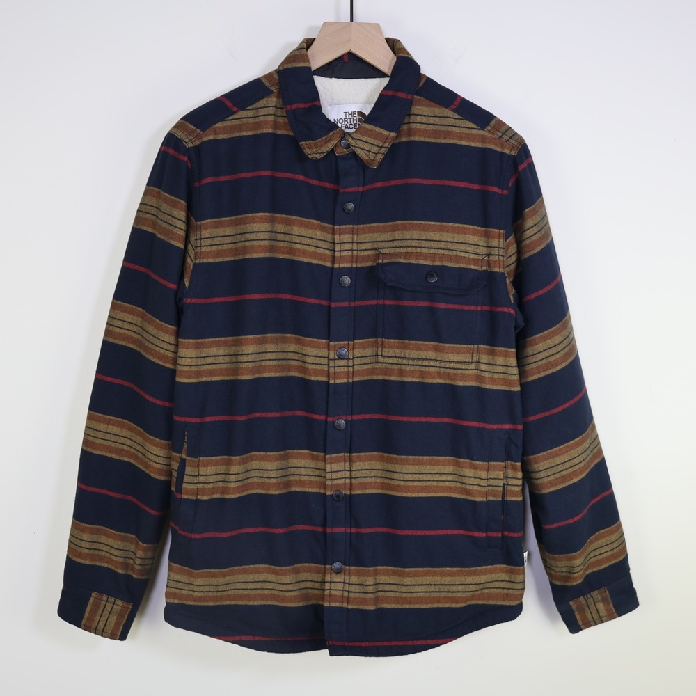 The North Face Campshire Shirt Jacket Medium‎ Sherpa Lined Navy Striped